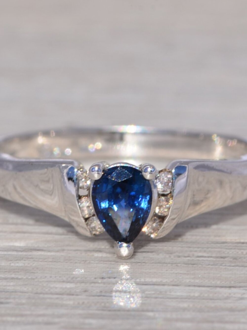 Vintage Sapphire & Diamond Ring in 14k White Gold